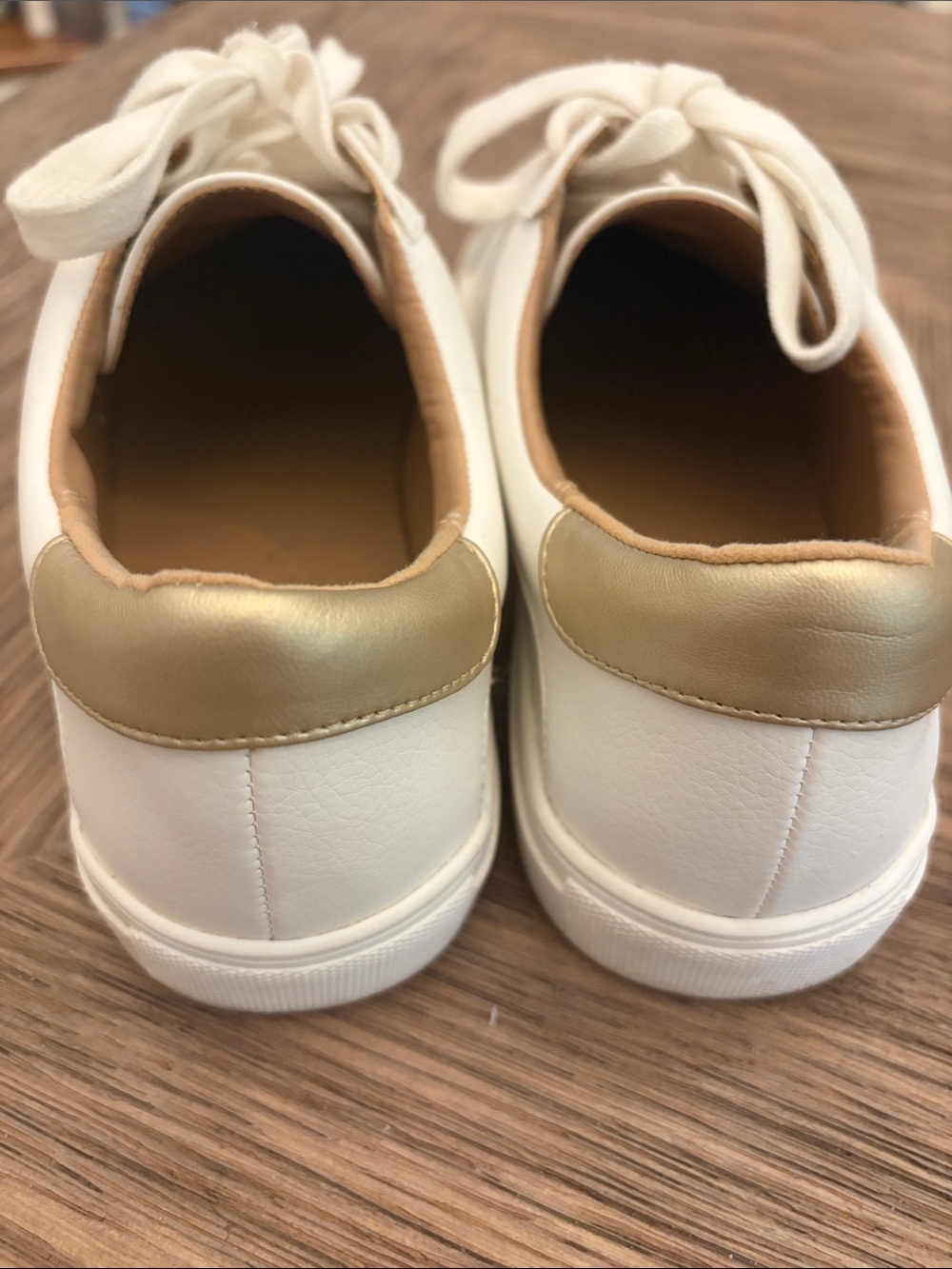 LOFT White Leather Sneakers with Gold Eyelets - Picture 3 of 6